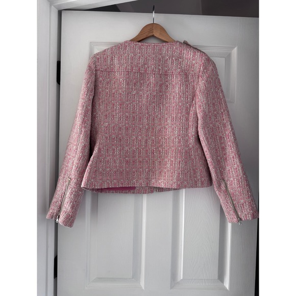 Talbots Petites Sz 6P Pink White Tweed Zip-Up Jackie Blazer Jacket - Picture 4 of 5